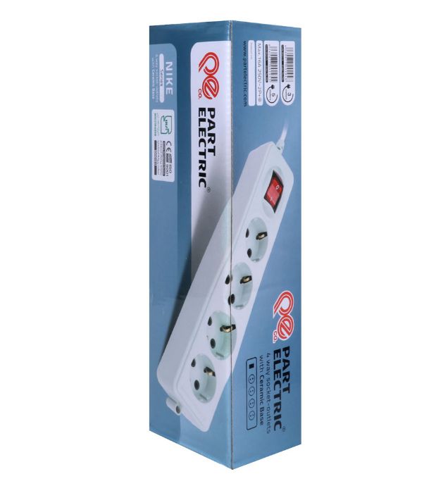 تصویر  چندراهی برق چهار خانه کلید دار بدون ارت پارت الکتریک مدل Nike - طول 3 متر