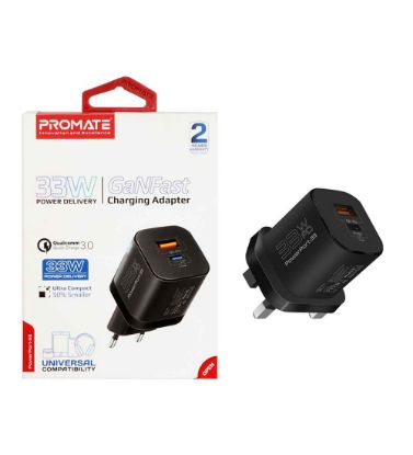 تصویر  شارژر دیواری فست و دو پورت پرومیت مدل PowerPort-33.EU