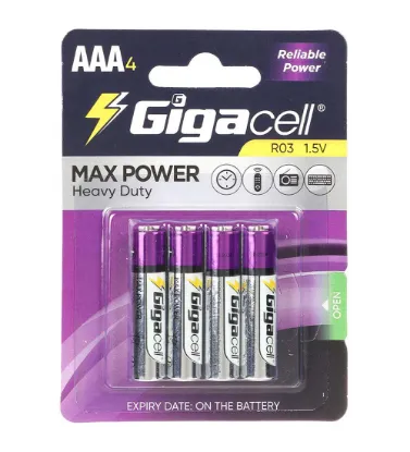 تصویر  باتری نیم قلمی گیگاسل مدل MAX POWER Heavy Duty R03 بسته 4 عددی