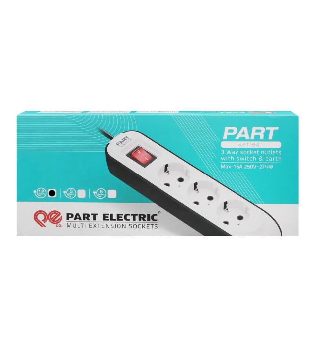 تصویر  چندراهی برق سه خانه ارت دار پارت الکتریک - طول 1.8 متر