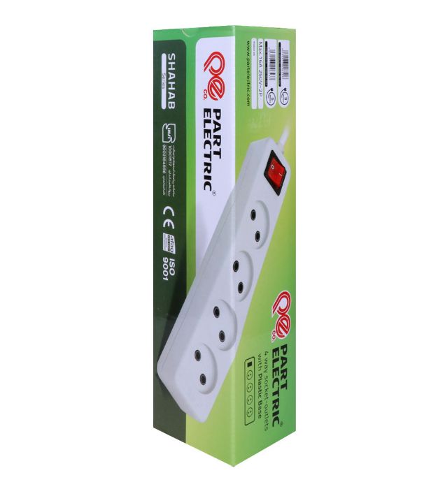 تصویر  چندراهی برق چهار خانه کلید دار ارت دار پارت الکتریک مدل شهاب - طول 3 متر