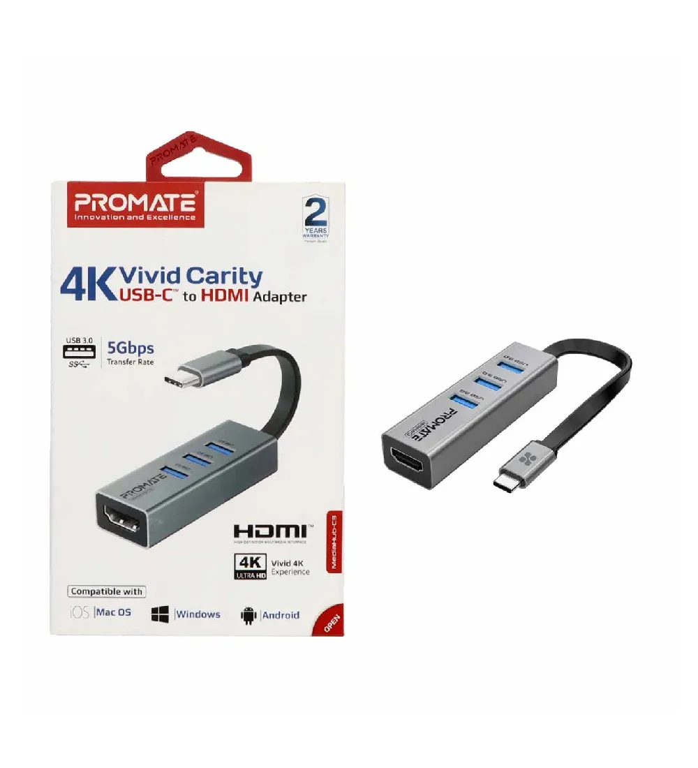 تصویر  هاب 4 پورت پرومیت Type-C مدل MediaHub-C3