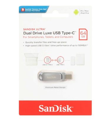 تصویر  فلش مموری سن دیسک مدل Ultra Dual Drive Luxe USB Type-C USB3.1 ظرفیت 64 گیگابایت
