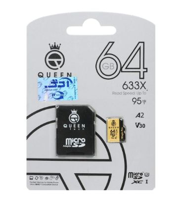 کارت حافظه microSDXC کوئین تک مدل 633X کلاس 10 استاندارد U3 سرعت 95MB/s به همراه آداپتور ظرفیت 64 گیگابایت