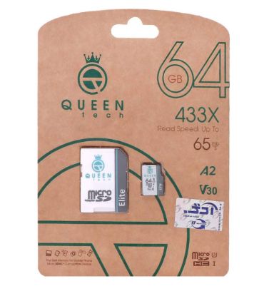 کارت حافظه microSDHC کوئین تک مدل 433X کلاس 10 استاندارد U3 سرعت 65MB/s به همراه آداپتور ظرفیت 64 گیگابایت