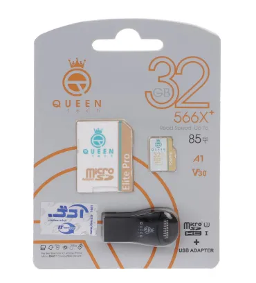 تصویر  کارت حافظه microSDHC کوئین تک مدل 566X plus کلاس 10 استاندارد U3 سرعت 85MB/s به همراه آداپتور و رم ریدر ظرفیت 32 گیگابایت