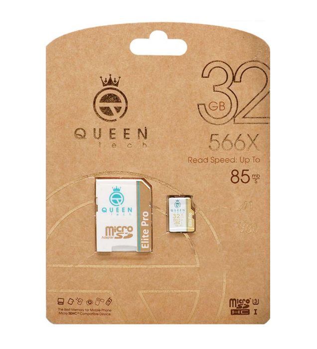 تصویر  کارت حافظه microSDHC کوئین تک مدل 566X کلاس 10 استاندارد U3 سرعت 85MB/s به همراه آداپتور ظرفیت 32 گیگابایت