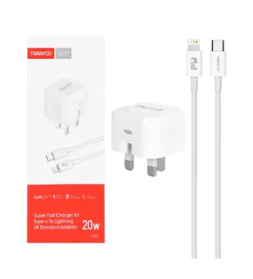 تصویر شارژر دیواری سه پین فست و PD تک پورت ترانیو 20 وات مدل T-AP3L به همراه کابل شارژ آیفون