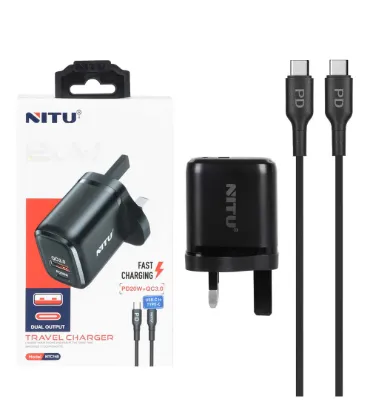 تصویر شارژر دیواری فست و PD دو پورت نیتو مدل NTC145 20W به همراه کابل تایپ سی به تایپ سی