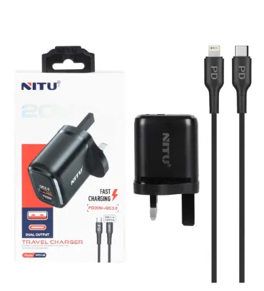تصویر شارژر دیواری فست و PD دو پورت نیتو مدل NTC145 20W به همراه کابل تایپ سی به لایتنینگ
