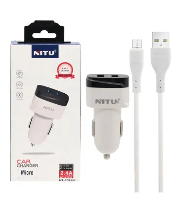 تصویر شارژر فندکی فست 12W دو پورت نیتو مدل NT-CC835F به همراه کابل میکرو یو اس بی