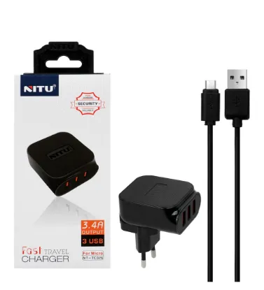 تصویر  شارژر دیواری سه پورت نیتو مدل TC026 به همراه کابل میکرو یو اس بی