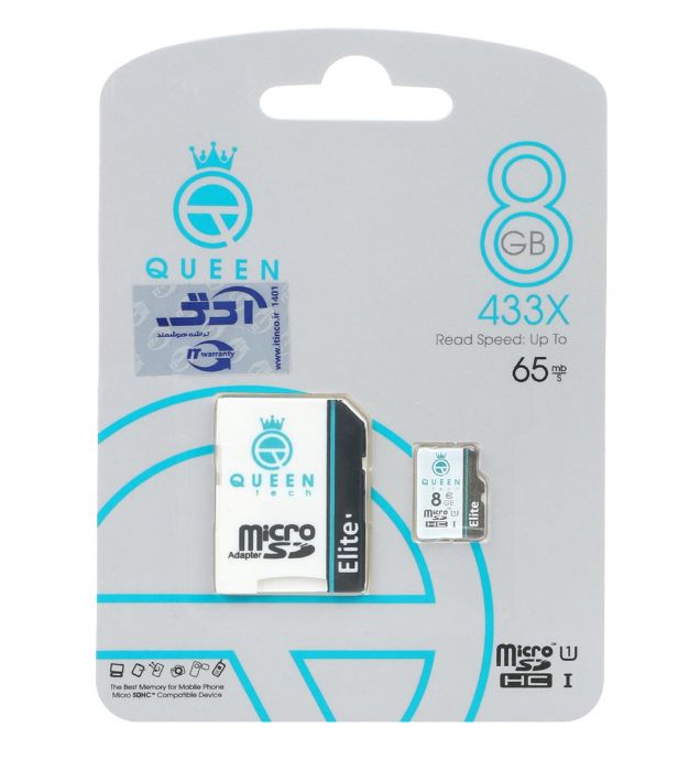 تصویر  کارت حافظه microSDHC کوئین تک مدل 433X کلاس 10 استاندارد U1 سرعت 65MB/s به همراه آداپتور ظرفیت 8 گیگابایت
