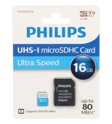 تصویر  کارت حافظه microSDHC فیلیپس مدل V30 A1 کلاس 10 استاندارد UHS-I Ultra Speed U1 سرعت 80MB/s به همراه آداپتور ظرفیت 16 گیگابایت