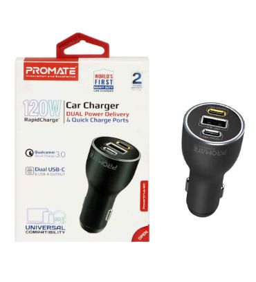 شارژر فندکی فست و PD دو پورت پرومیت مدل PowerDrive 120W
