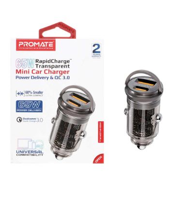شارژر فندکی فست و PD دو پورت پرومیت مدل TransDrive 65W