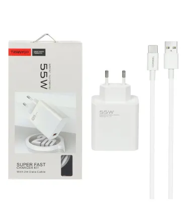 تصویر شارژر دیواری 55W فست تک پورت ترانیو مدل EU3-C به همراه کابل شارژ تایپ سی