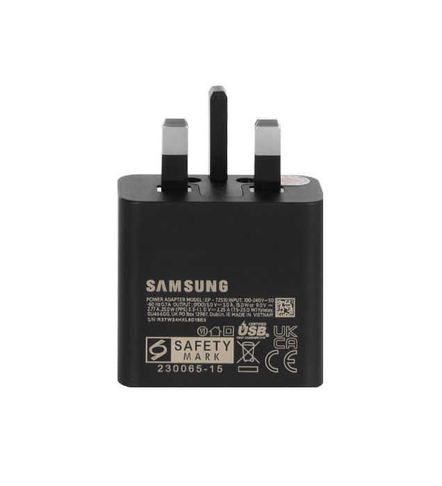 تصویر  شارژر دیواری سرکارتنی فست سامسونگ 25 وات مدل S24 FE TA2510 (سه پین)