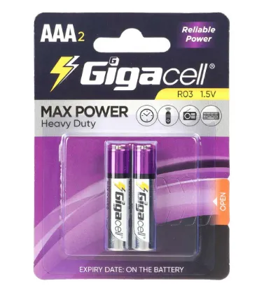 تصویر  باتری نیم قلمی گیگاسل مدل Max Power Heavy Duty R03 بسته 2 عددی
