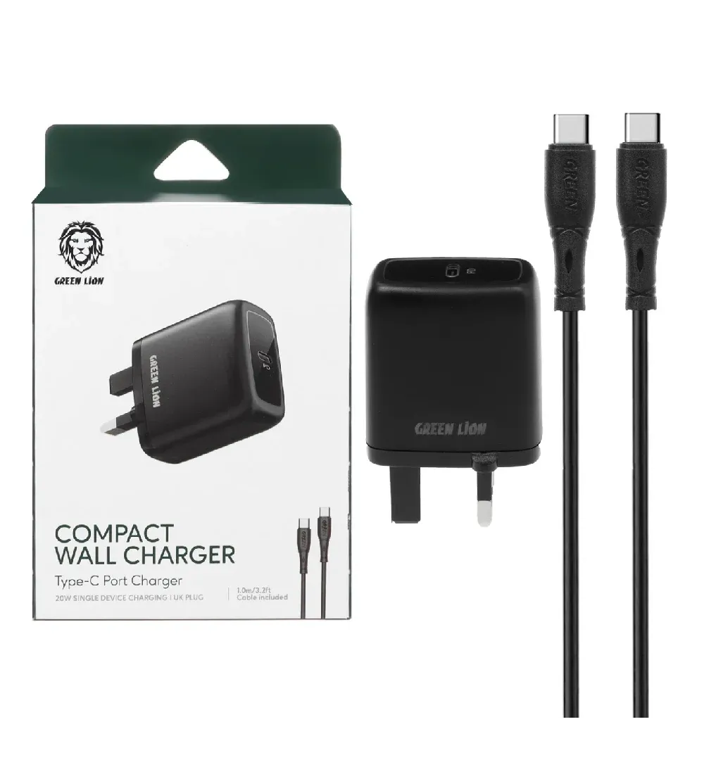 تصویر  شارژر دیواری فست و PD تک پورت گرین لاین به همراه کابل شارژ Type-C مدل GN20UKCCBK 20W