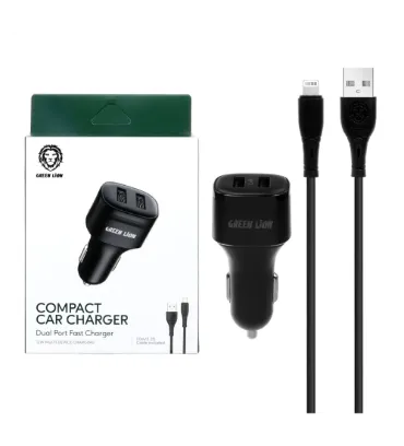 تصویر  شارژر فندکی فست دو پورت گرین لاین مدل GNCC24IP6BK 12W به همراه کابل شارژ آیفون