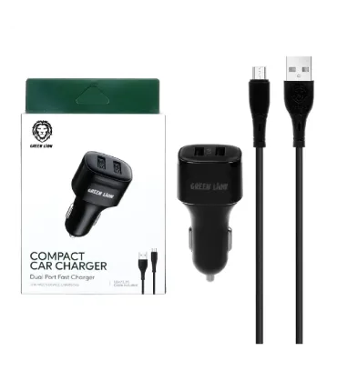شارژر فندکی فست دو پورت گرین لاین مدل GNCC24MCRBK 12W به همراه کابل شارژ اندروید