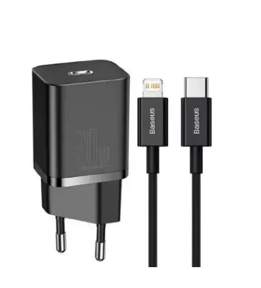 تصویر  شارژر دیواری باسئوس 20 وات مدل (Super Si Quick Charger 1C EU Sets(TZCCSUP-B