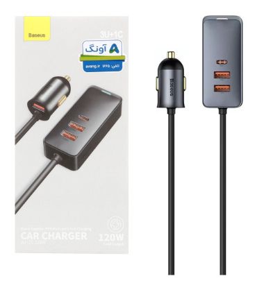 شارژر فندکی 120W فست و PD چهار پورت باسئوس مدل CCBT-B0G به همراه کابل متصل
