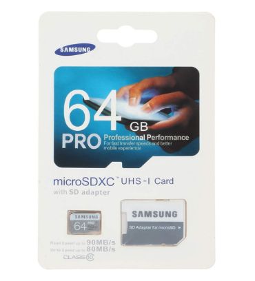 کارت حافظه میکرو اس دی ایکس سی سامسونگ مدل UHS-I U3 کلاس 10 با سرعت 90 مگابایت در ثانیه به همراه آداپتور ظرفیت 64 گیگابایت