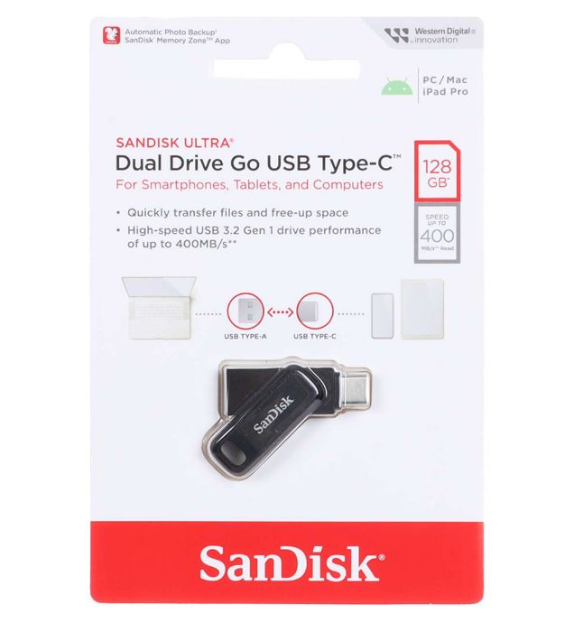 تصویر  فلش مموری سن دیسک مدل Ultra Dual Drive Go USB Type-C USB 3.2 ظرفیت 128 گیگابایت