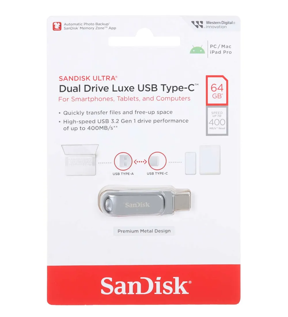 تصویر  فلش مموری سن دیسک مدل Ultra Dual Drive Luxe Type-C USB 3.2 ظرفیت 64 گیگابایت