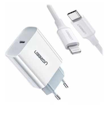 تصویر  شارژر دیواری PD 20W یوگرین دوپین مدل CD137 به همراه کابل USB-C به Lightning طول 1 متر