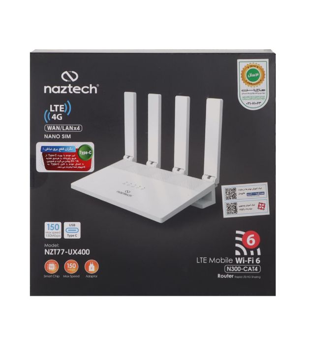 تصویر  روتر مودم بی سیم 4G-LTE نزتک مدل NZT77-UX400 (4 پورت) تصویر  روتر مودم بی سیم 4G-LTE نزتک مدل NZT77-UX400 (4 پورت)