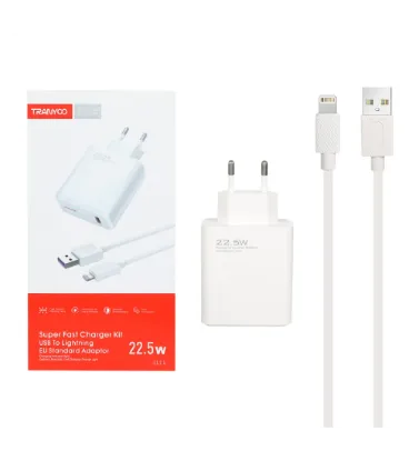 تصویر  شارژر دیواری فست تک پورت ترانیو مدل EU2 L 22.5W به همراه کابل شارژ آیفون