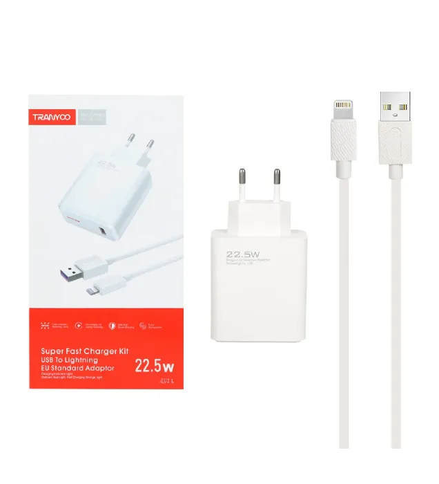 تصویر  شارژر دیواری فست تک پورت ترانیو مدل EU2 L 22.5W به همراه کابل شارژ آیفون