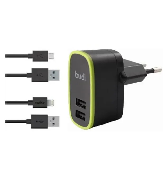 تصویر  شارژر دیواری بودی 12 وات مدل M8J056E به همراه دو کابل USB به Micro USB و USB به لایتنینگ