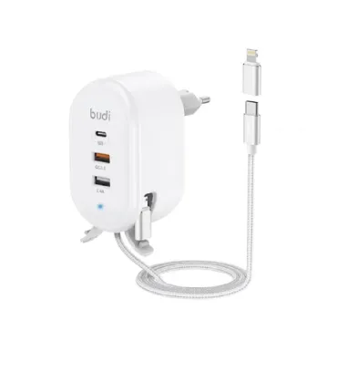 تصویر  شارژر دیواری بودی 30 وات مدل M8J312TE و کابل تبدیل USB-C به Micro USB / لایتنینگ
