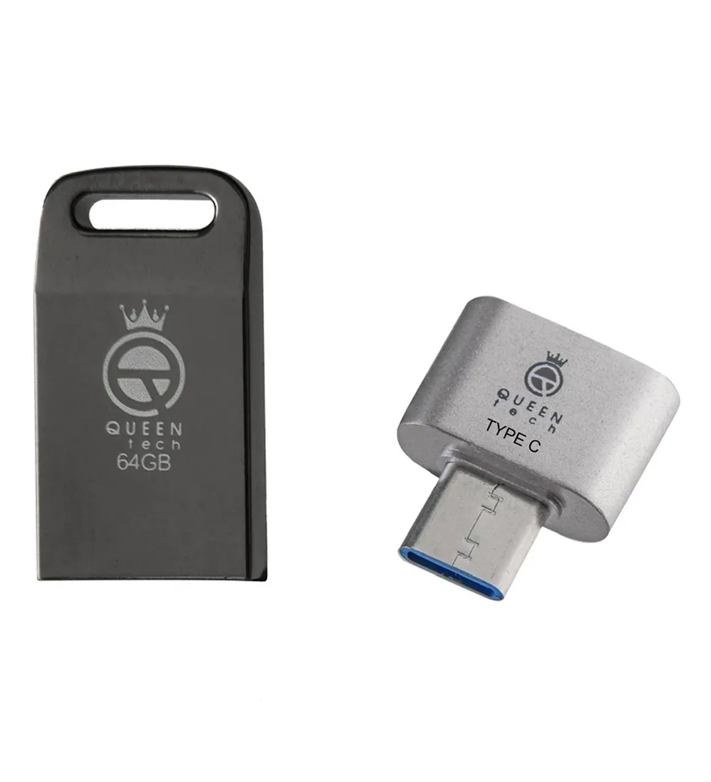 تصویر  فلش مموری کوئین تک مدل UNIQUE C-PLUS به همراه مبدل USB-C OTG ظرفیت 64 گیگابایت