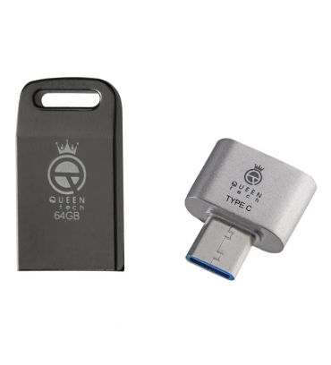 فلش مموری کوئین تک مدل UNIQUE C-PLUS به همراه مبدل USB-C OTG ظرفیت 64 گیگابایت