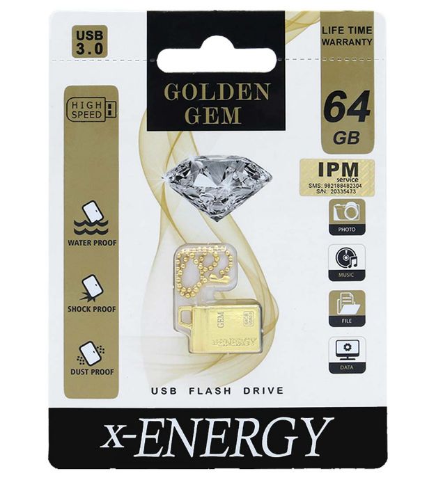 تصویر  فلش مموری ایکس انرژی مدل Golden Gem USB 3.0 ظرفیت 64 گیگابایت