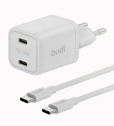 تصویر  شارژر دیواری بودی 33 وات مدل AC016RETTW با خروجی USB-C به همراه کابل USB-C به USB-C