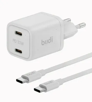 تصویر  شارژر دیواری بودی 33 وات مدل AC016RETTW با خروجی USB-C به همراه کابل USB-C به USB-C
