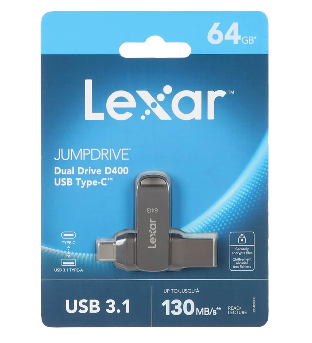 تصویر  فلش مموری لکسار مدل JUMPDRIVE D400 USB Type-C USB 3.1 ظرفیت 64 گیگابایت
