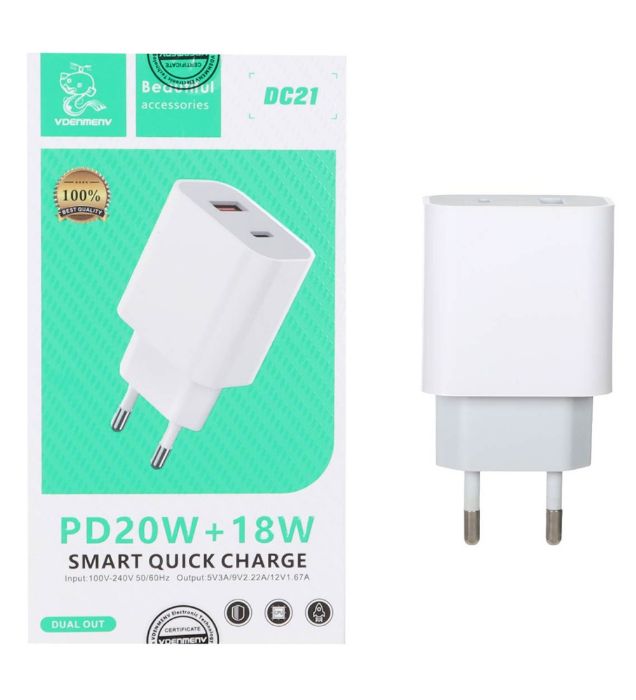 تصویر  شارژر دیواری 20W دو پورت دنمن مدل DC21