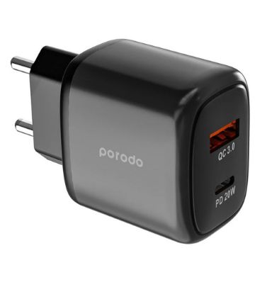 نمایش جزئیات برای شارژر دیواری 20W فست و PD دو پورت پرودو مدل PD-20WACEU تصویر شارژر دیواری 20W فست و PD دو پورت پرودو مدل PD-20WACEU