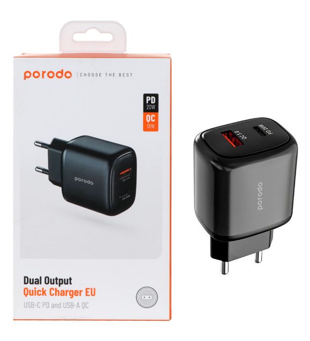 تصویر  شارژر دیواری 20W  فست و PD دو پورت پرودو مدل PD-20WACEU تصویر  شارژر دیواری 20W  فست و PD دو پورت پرودو مدل PD-20WACEU