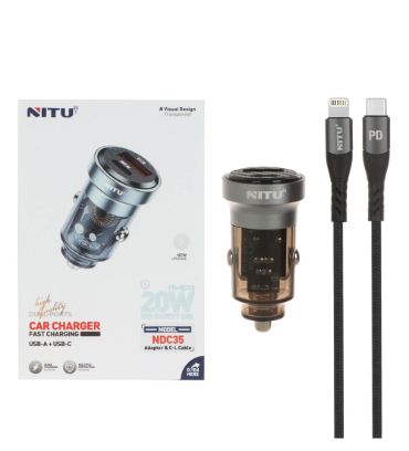 شارژر فندکی 20W فست و PD دو پورت نیتو مدل NDC35 با کابل تایپ سی به لایتنینگ