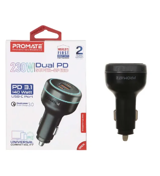تصویر  شارژر فندکی فست و PD سه پورت پرومیت مدل PowerDrive-230 230W