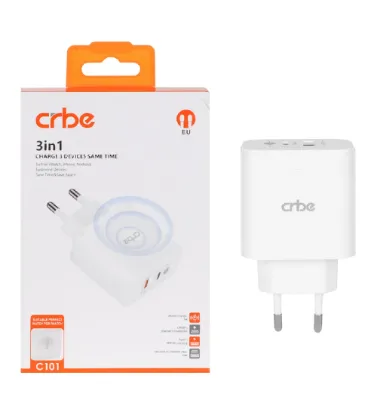 تصویر  شارژر دیواری کربی فست و PD دو پورت مدل C101 (با قابلیت شارژ اپل واچ)