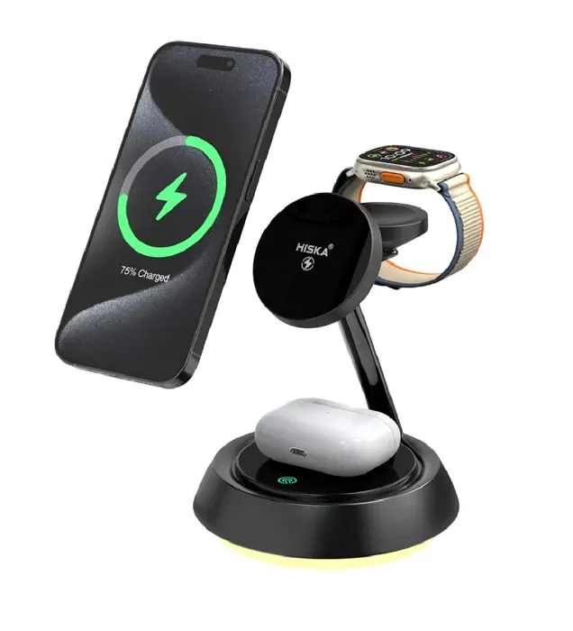 تصویر  شارژر وایرلس سه کاره هیسکا مدل HR-13